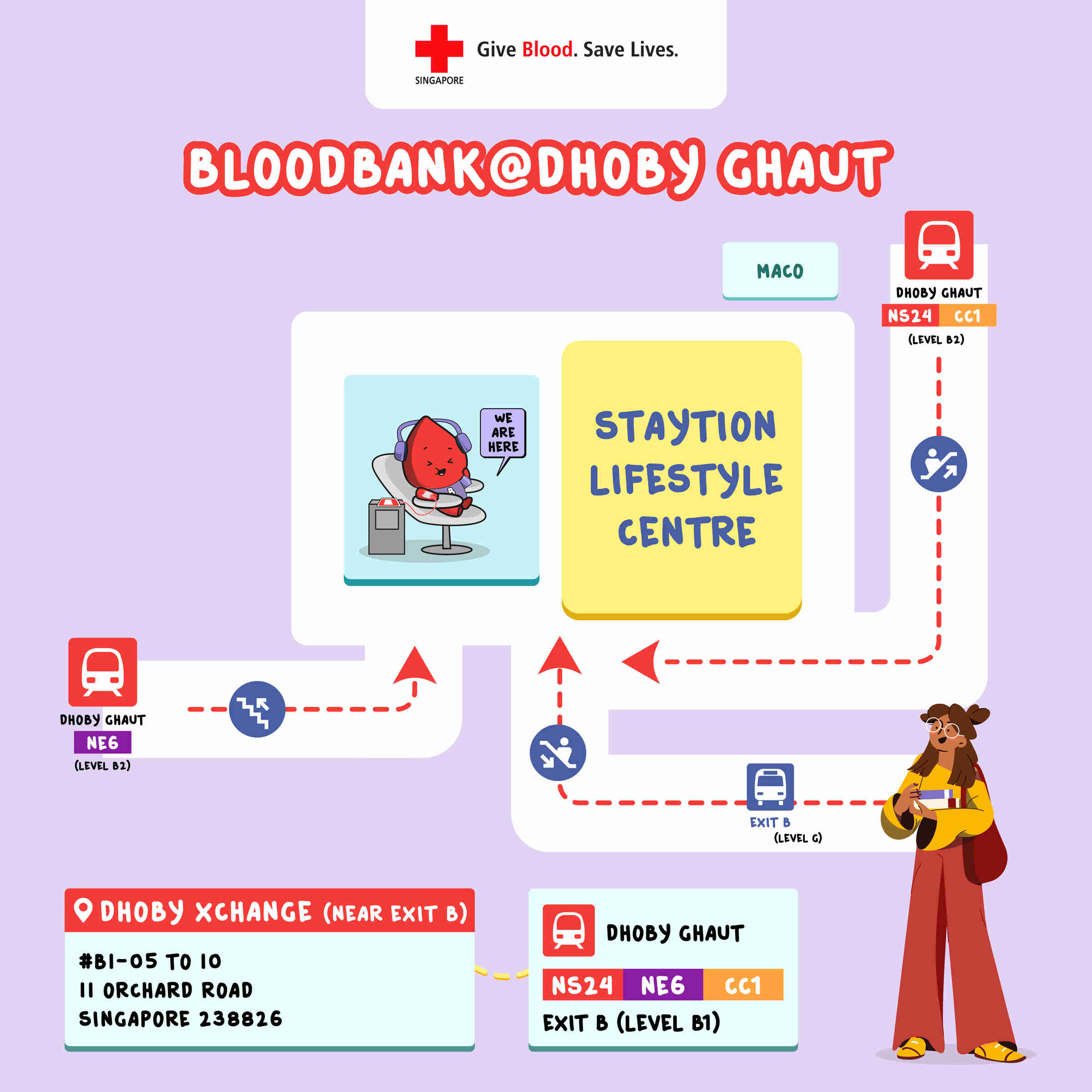 Route map to Bloodbank@Dhoby Ghaut