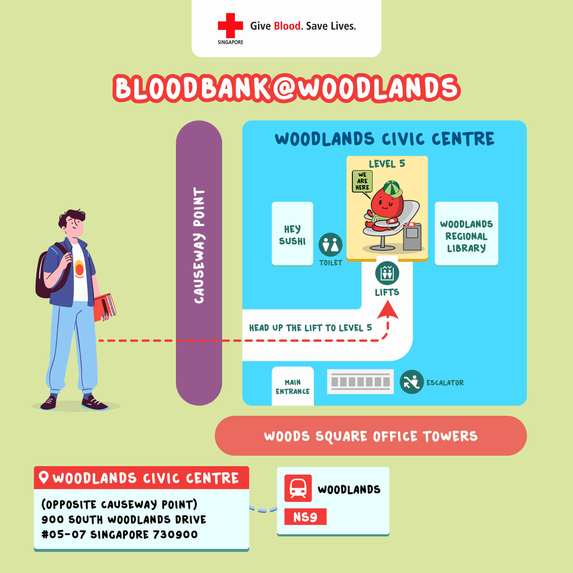 Route map to Bloodbank@Woodlands