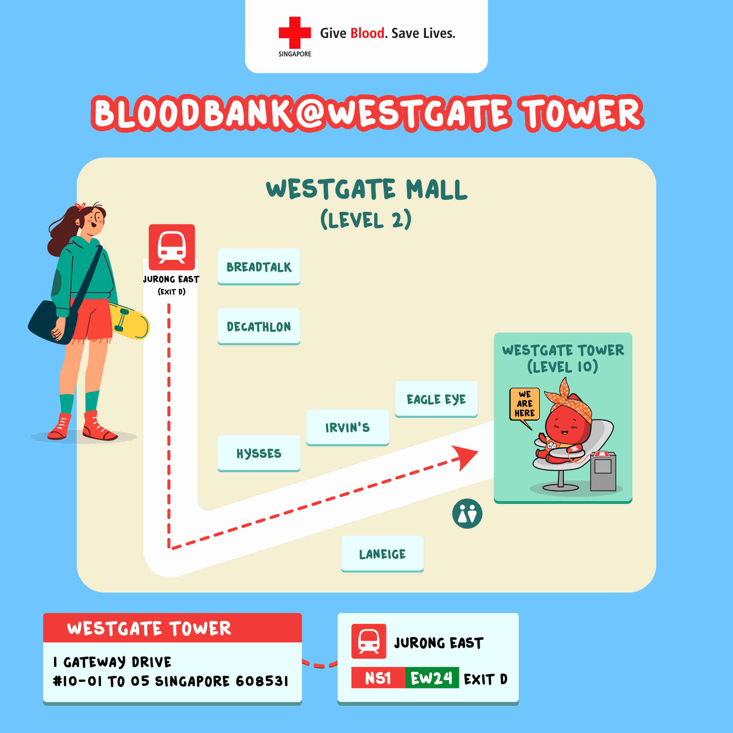 Route map to Bloodbank@Westgate Tower