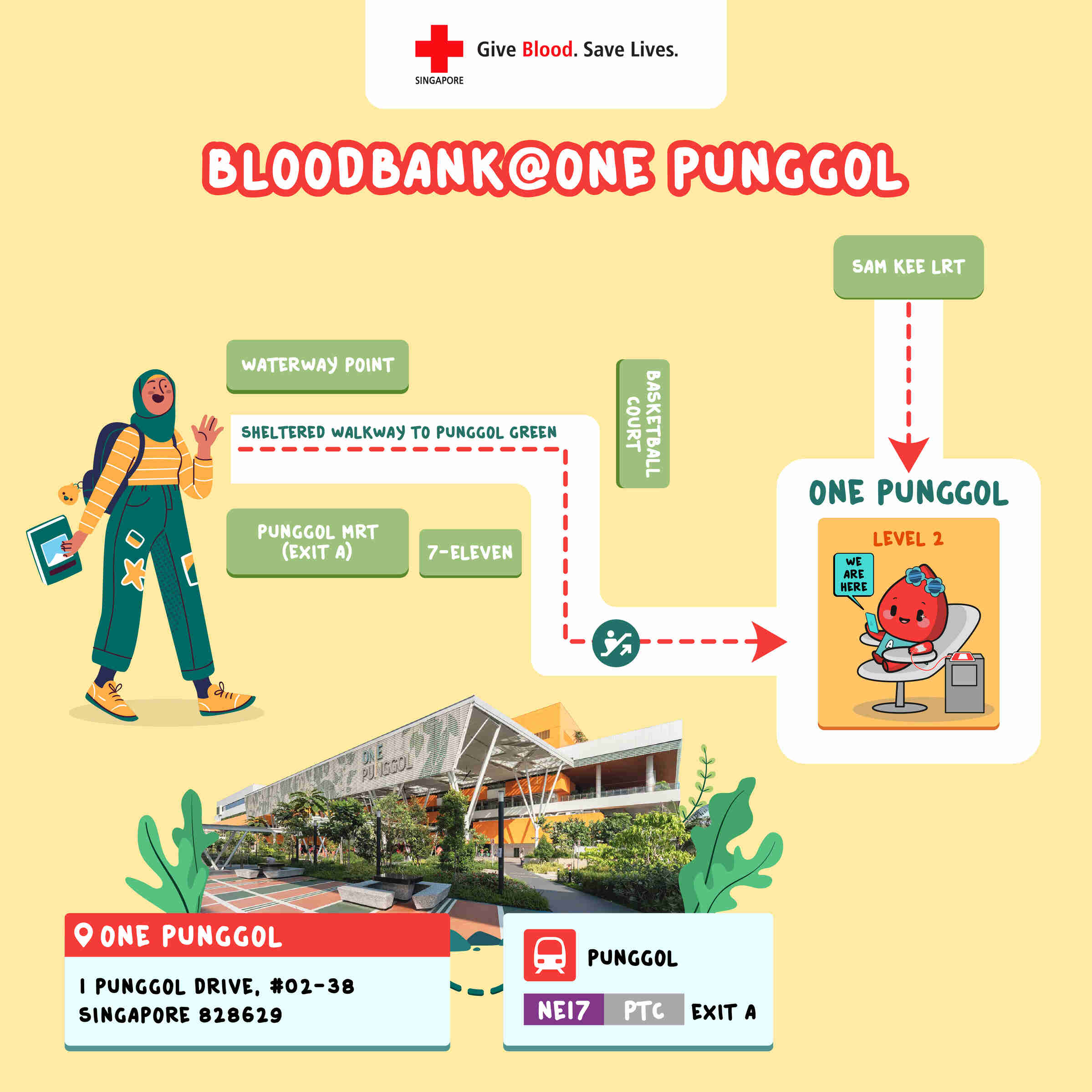 Route map to Bloodbank@One Punggol