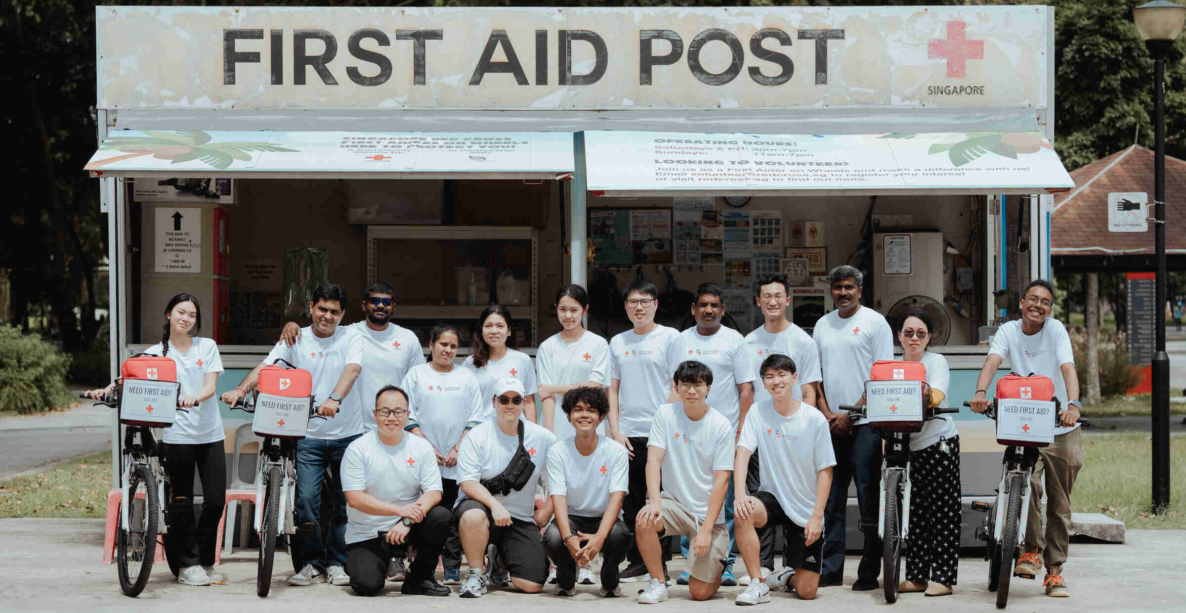 First Aiders on Wheels in front of First Aid booth in East Coast Park