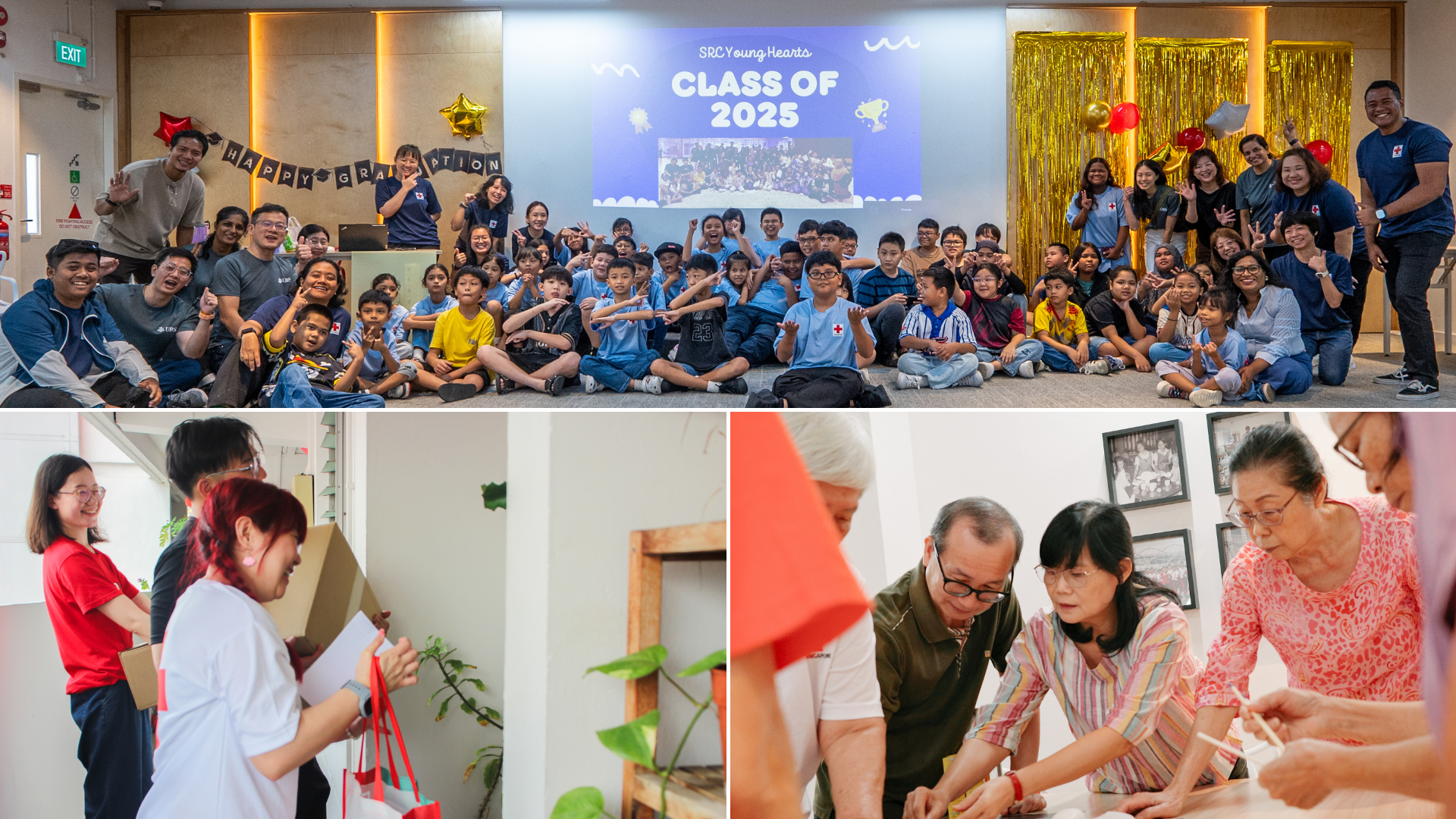Compilation of photos that the Singapore Red Cross offers for families, youth and children who need support
